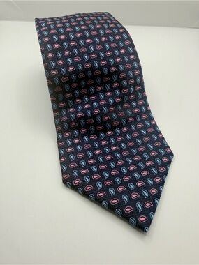 Thomas Pink Navy Silk Tie with Pink and Light Blue Paisley Motif